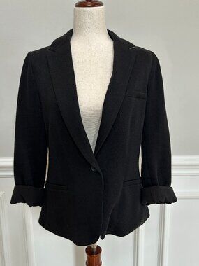 Olivia Moon Black Blazer White Elbow Patches Size M
